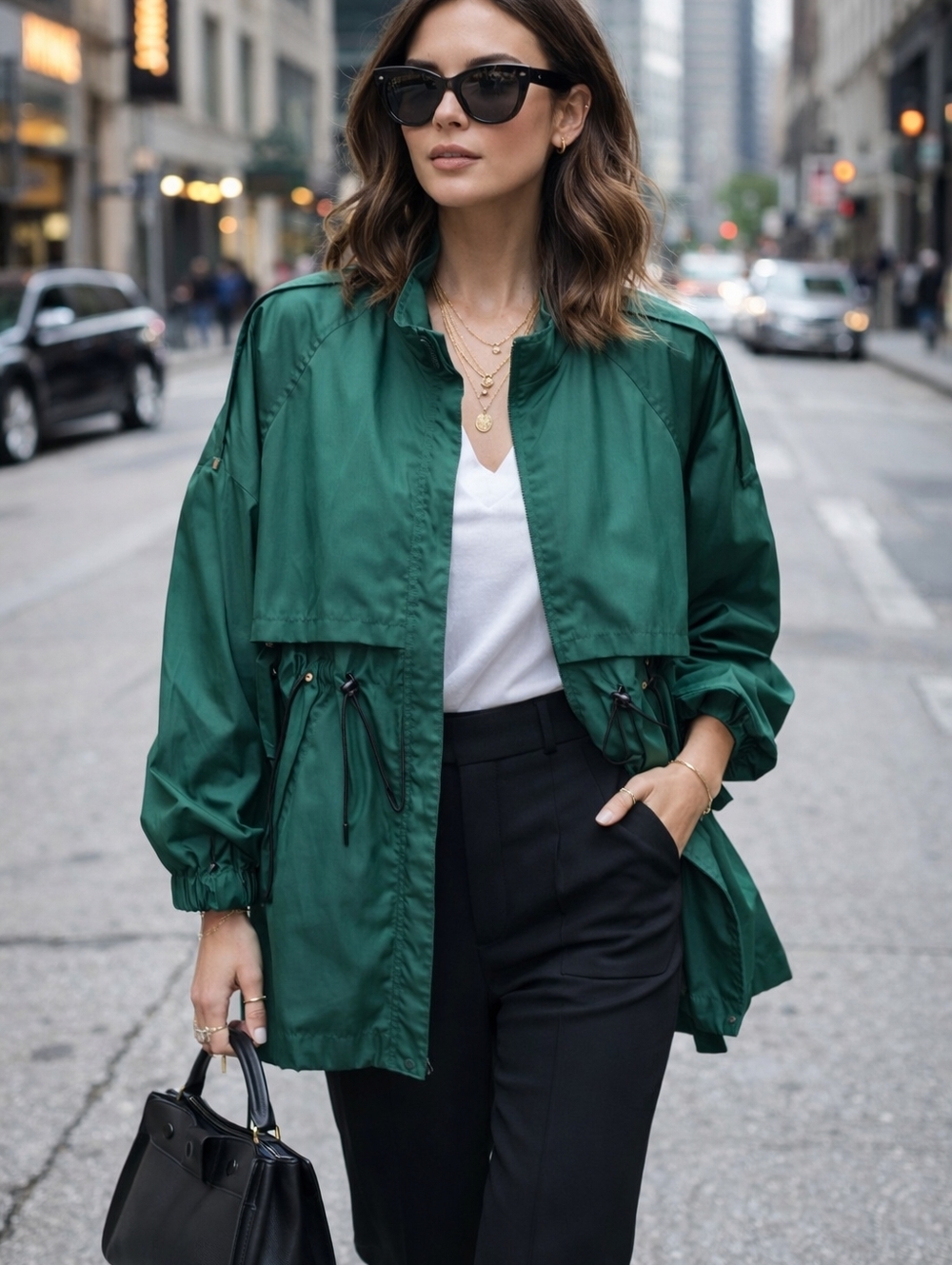 Vintage Style Bensimon Green Drawstring Windbreaker Jacket (Size Medium)